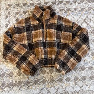 Mi Checkered Fleece Jacket in Brown and Black